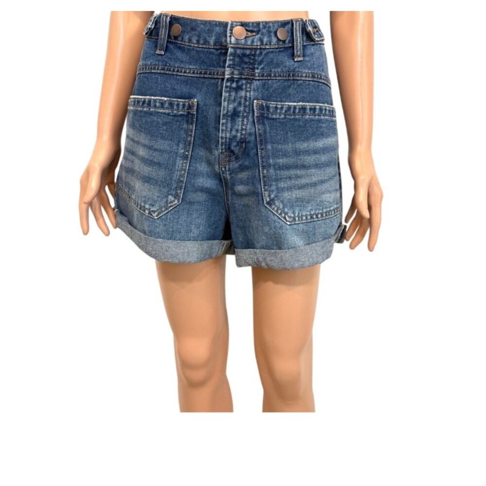 new MNK 10 cuffed high waist tab distressed denim jean shorts SH 3464